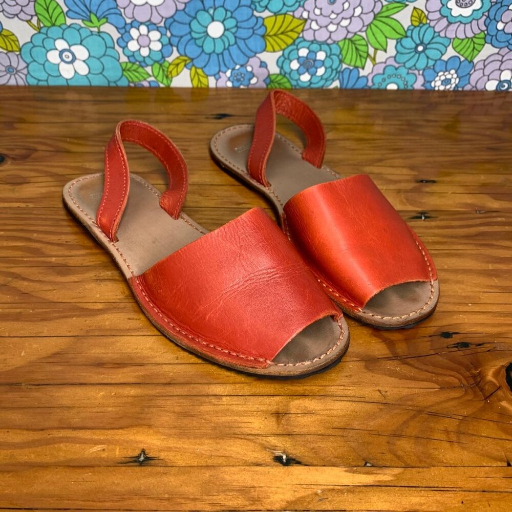 Pull&Bear Red Leather Avarca Sandals Size: 38 (US Size 7.5)
